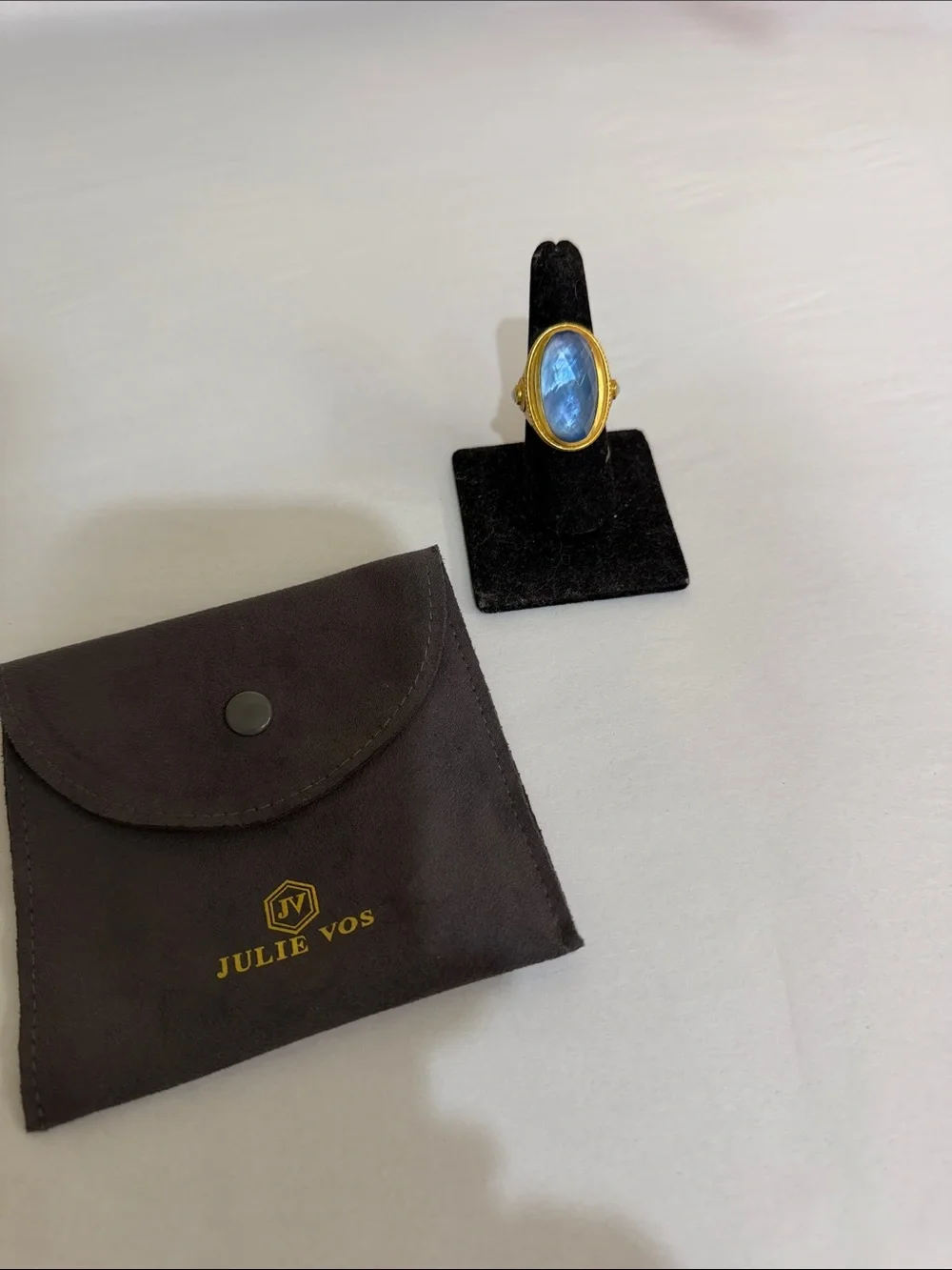 Julie Vos Gold Ring with Blue Oval Stone